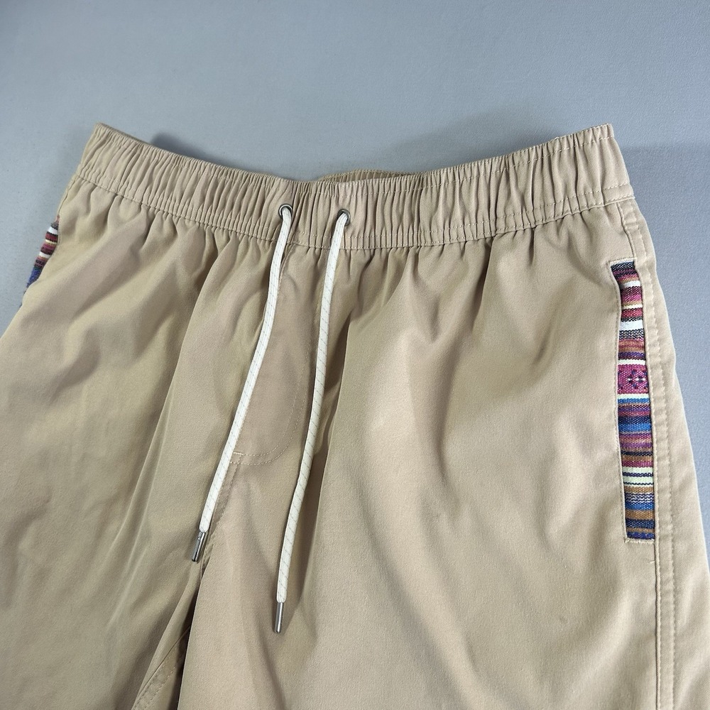 Mens Wowie Sapien Shorts Tan Elastic Waist Stretch Swim Trunks Size Medium Surf